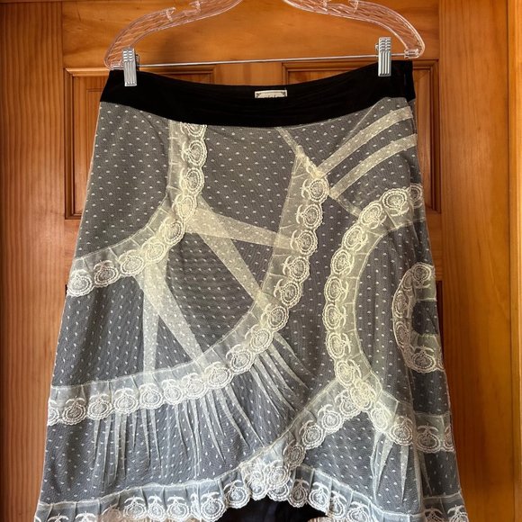 Vintage Viola Lace Overlay Scllop Balck Velvet Anthropologie Skirt 8 - Picture 5 of 6